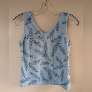 VINTAGE Susan Martin Lambswool & Angora, Beaded V-Neck Sweater Vest, Blue (S)